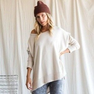 Something About You Oversized Long Sleeve Tunic Sweater Off The Shoulder Ivory